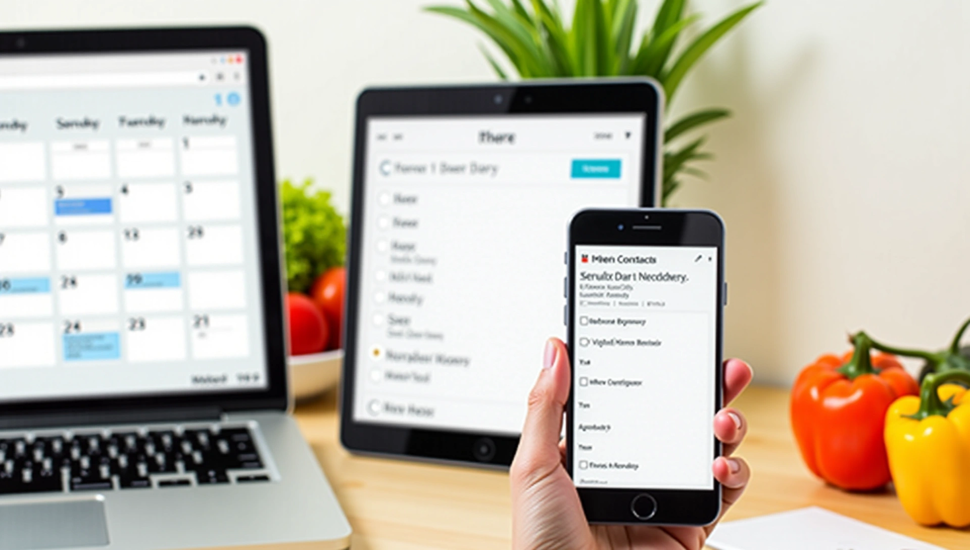 Imagen de fondo de un smartphone con calendario y alimentos saludables