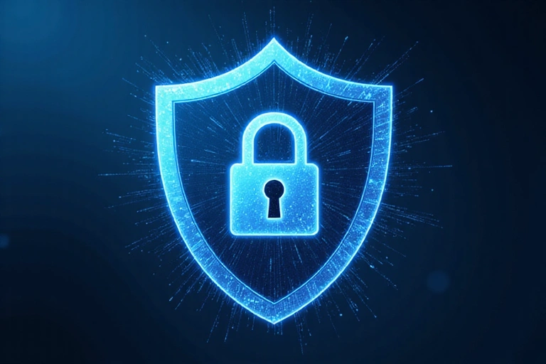 Icono grande de un escudo con un candado, simbolizando la seguridad y protección de datos